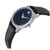 Movado Museum Blue Dial Black Leather Strap Watch For Women - 0606611