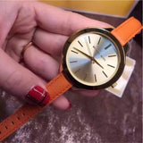 Michael Kors Runway Quartz Gold Dial Orange Leather Strap Watch For Women - MK2275