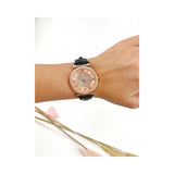 Michael Kors Catlin Rose Gold Crystal Dial Black Leather Strap Watch for Women - MK2376