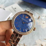 Swarovski Daytime Glittering Blue Dial Rose Gold Steel Strap Watch for Women - 5182277