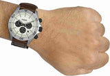 Fossil Retro Traveler Chronograph White Dial Brown Leather Strap Watch for Men - CH2886