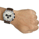 Fossil Retro Traveler Chronograph White Dial Brown Leather Strap Watch for Men - CH2886