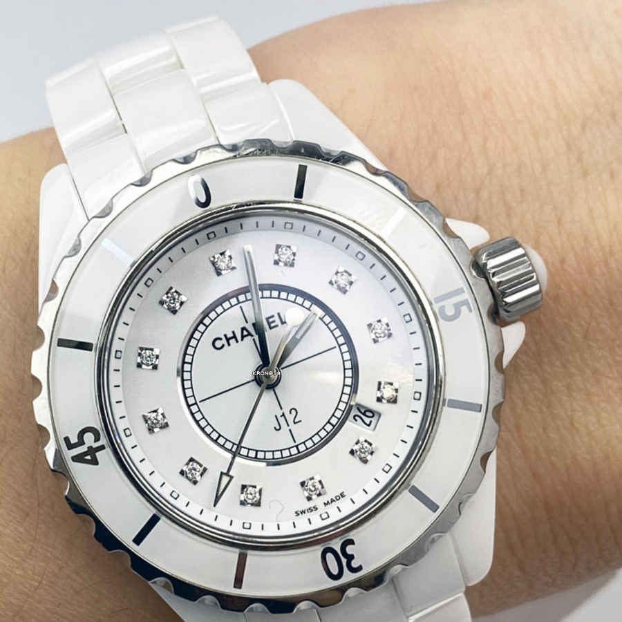 Chanel J12 Diamonds Ceramic White Dial White Steel Strap Watch for Women - J12 H1628