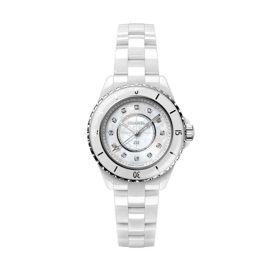 Chanel J12 Diamonds Ceramic White Dial White Steel Strap Watch for Women - J12 H1628