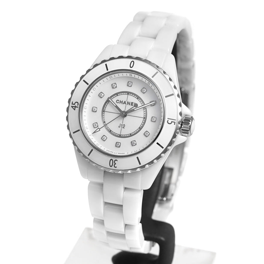 Chanel J12 Diamonds Mother of Pearl White Dial White Steel Strap Watch for Women - J12 H5704