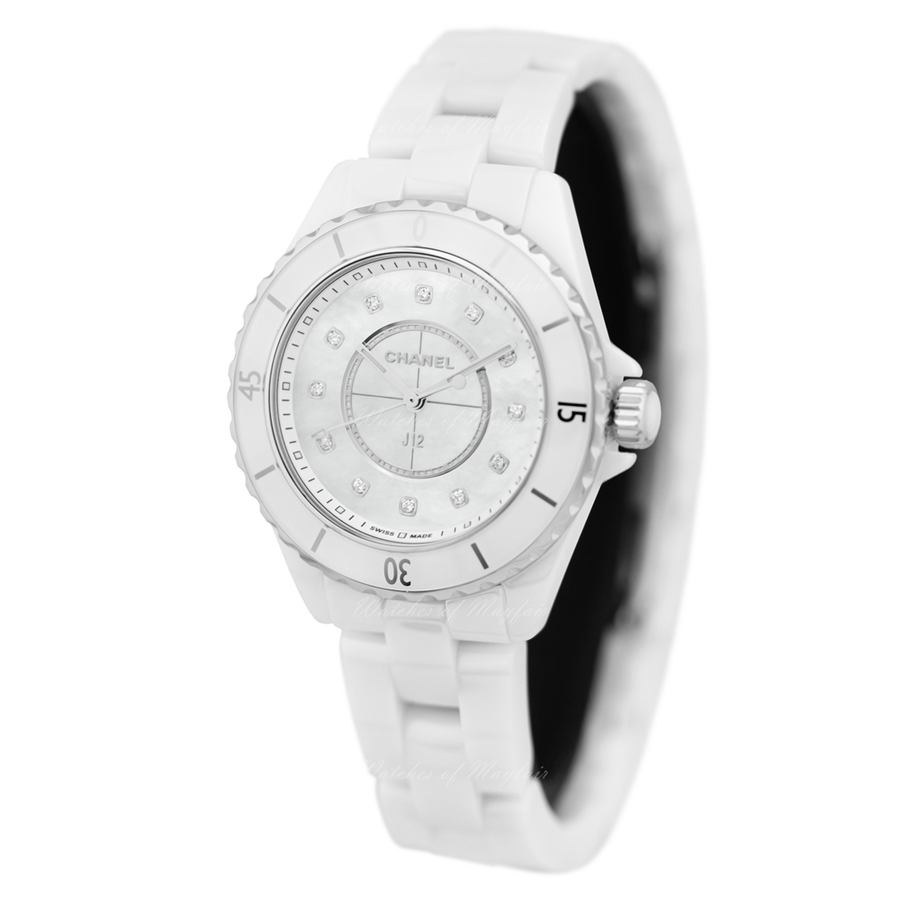 Chanel J12 Diamonds Mother of Pearl White Dial White Steel Strap Watch for Women - J12 H5704