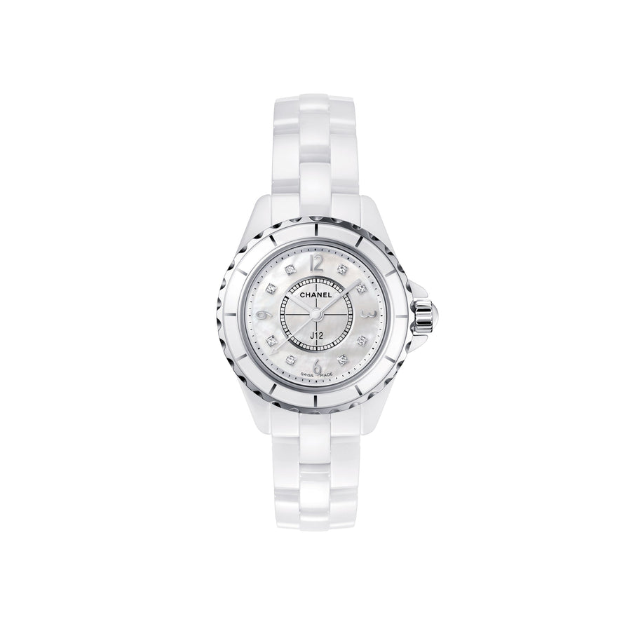 Chanel J12 Diamonds Mother of Pearl White Dial White Steel Strap Watch for Women - J12 H5704