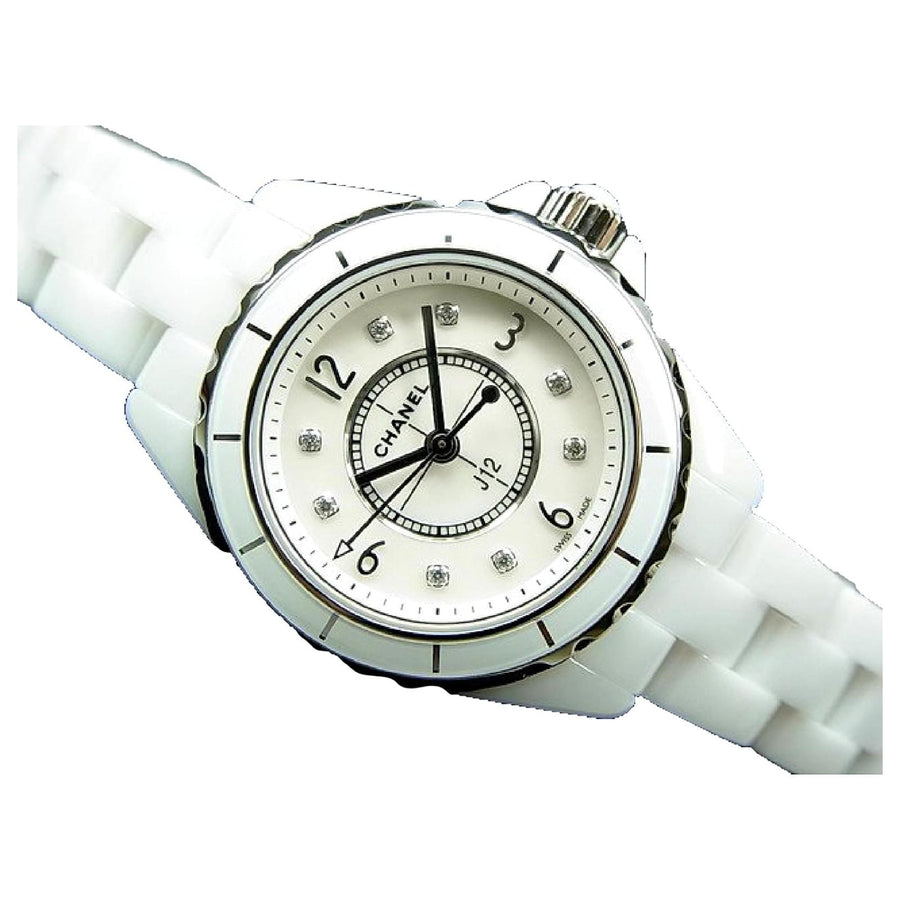 Chanel J12 Diamonds Quartz Mother of Pearl White Dial White Steel Strap Watch for Women - J12 H2570