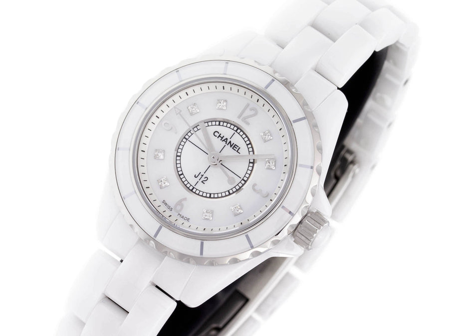 Chanel J12 Diamonds Quartz Mother of Pearl White Dial White Steel Strap Watch for Women - J12 H2570