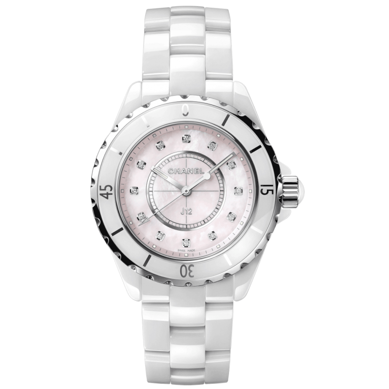 Chanel J12 Quartz Diamonds Pink Dial White Steel Strap Watch for Women - J12 H5513