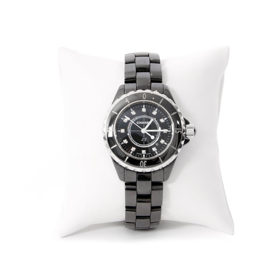 Chanel J12 Quartz Diamonds Black Dial Black Steel Strap Watch for Women - J12 H1625