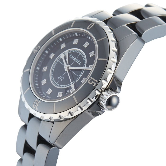 Chanel J12 Quartz Diamonds Black Dial Black Steel Strap Watch for Women - J12 H1625