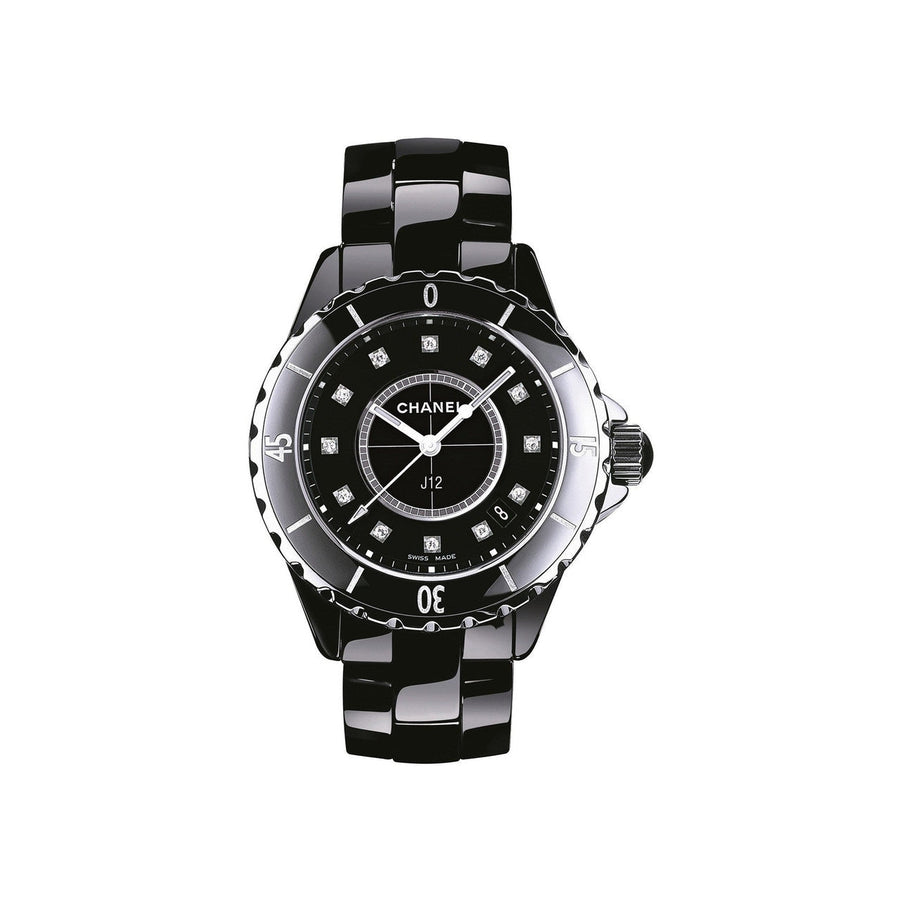 Chanel J12 Quartz Diamonds Black Dial Black Steel Strap Watch for Women - J12 H1625