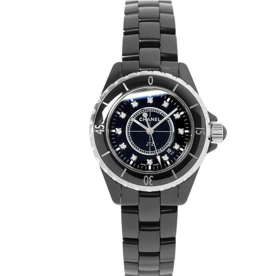 Chanel J12 Quartz Diamonds Black Dial Black Steel Strap Watch for Women - J12 H1625