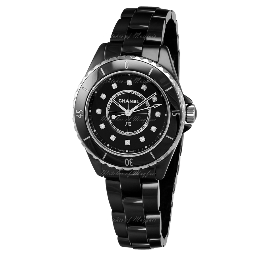 Chanel J12 Quartz Diamonds Black Dial Black Steel Strap Watch for Women - J12 H5701