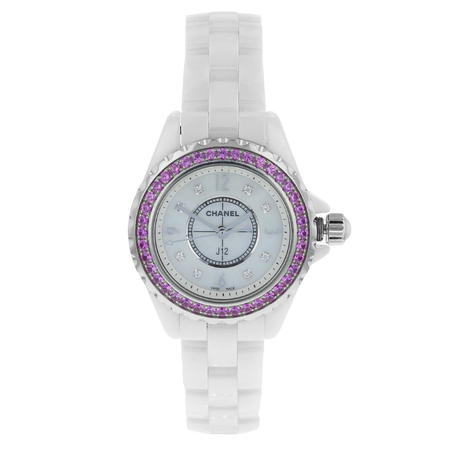 Chanel J12 Quartz Diamonds Mother of Pearl White Dial White Steel Strap Watch for Women - J12 H3243