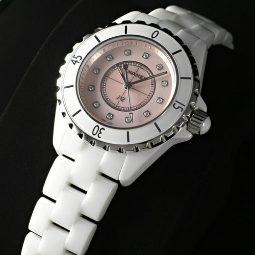 Chanel J12 Quartz Diamonds Pink Dial White Steel Strap Watch for Women - J12 H5513