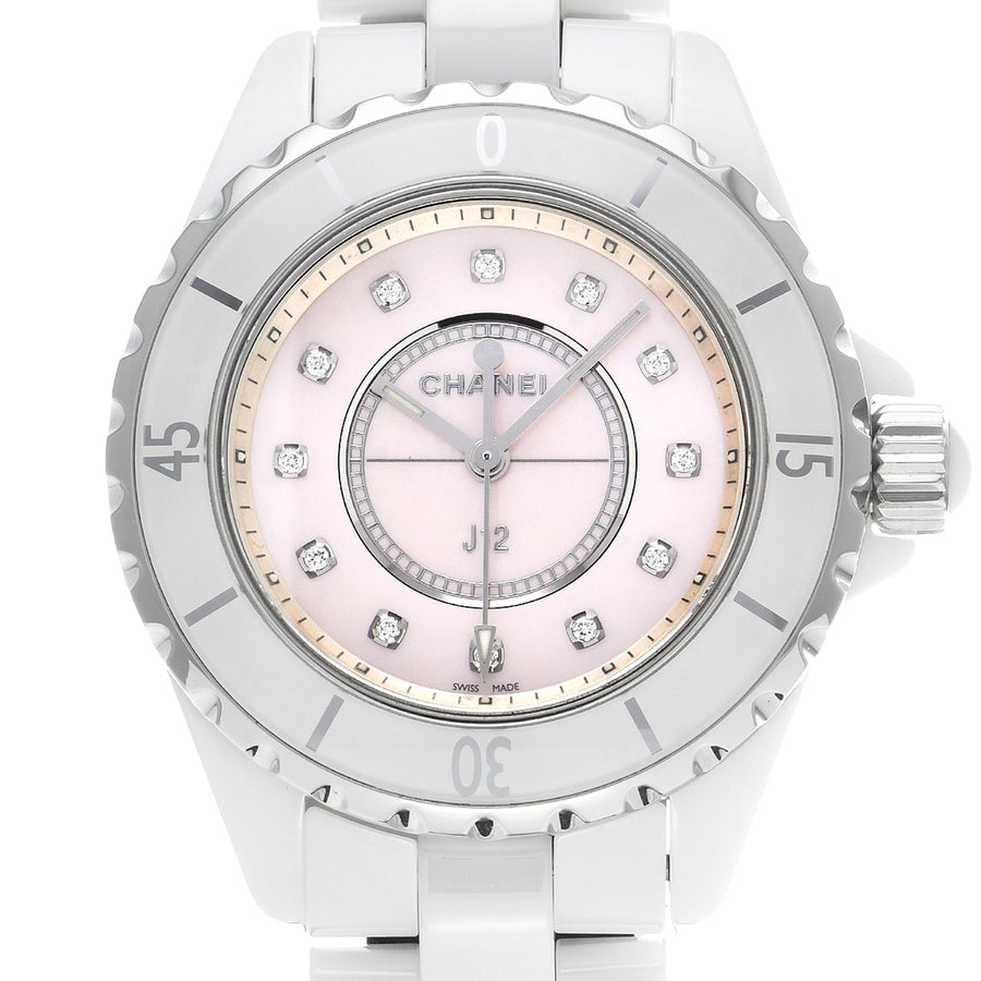 Chanel J12 Quartz Diamonds Pink Dial White Steel Strap Watch for Women - J12 H5513