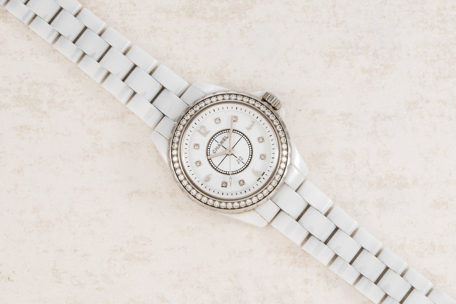 Chanel J12 Quartz Diamonds White Dial White Steel Strap Watch for Women - J12 H3110