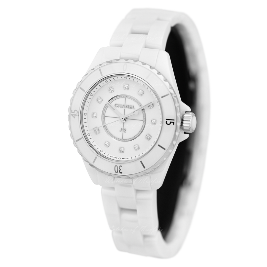 Chanel J12 Quartz Diamonds White Dial White Steel Strap Watch for Women - J12 H5703
