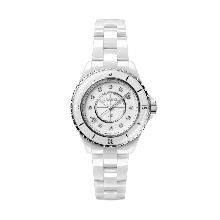 Chanel J12 Quartz Diamonds White Dial White Steel Strap Watch for Women - J12 H5703