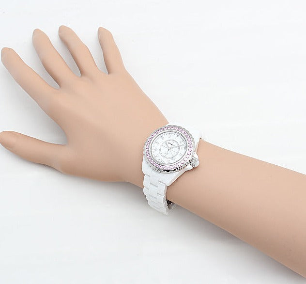 Chanel J12 Sapphire Bezel Ceramic White Dial White Steel Strap Watch for Women - J12 H2010