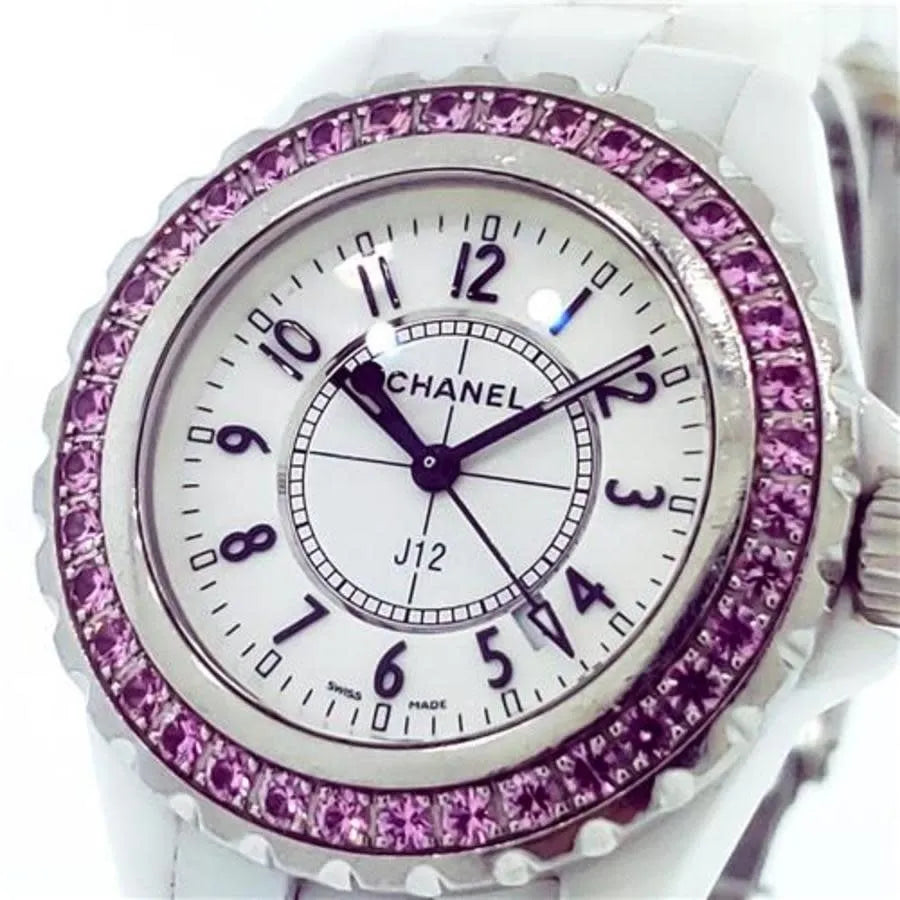 Chanel J12 Sapphire Bezel Ceramic White Dial White Steel Strap Watch for Women - J12 H2010