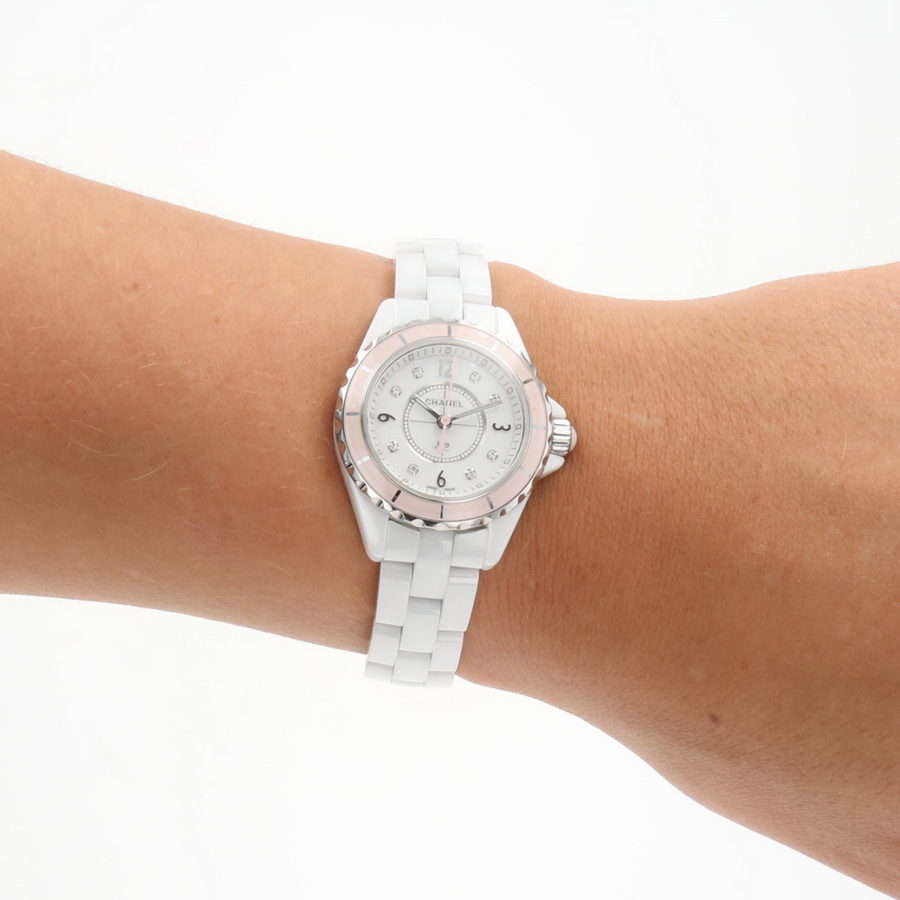 Chanel J12 Diamonds Quartz Mother of Pearl White Dial White Steel Strap Watch for Women - J12 H2570
