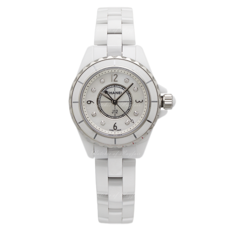 Chanel J12 Diamonds Quartz Mother of Pearl White Dial White Steel Strap Watch for Women - J12 H2570