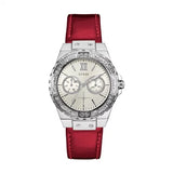 Guess Limelight Quartz Diamonds White Dial Red Leather Strap Watch For Women - W0775L11