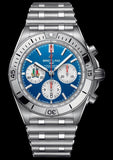 Breitling Chronomat B01 42 Six Nations Italy Blue Dial Silver Steel Strap Watch for Men - AB0134A41C1A1