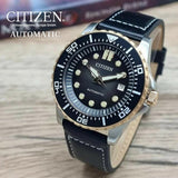 Citizen Mechanical Automatic Black Dial Black Leather Strap Watch for Men - NJ0176-10E