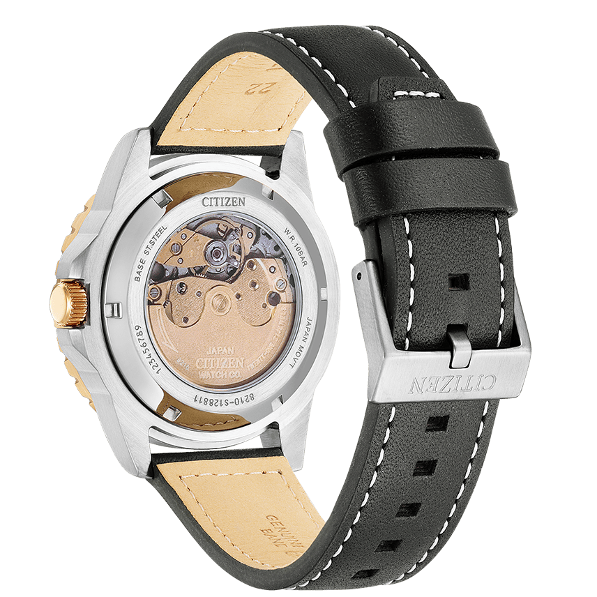 Citizen Mechanical Automatic Black Dial Black Leather Strap Watch for Men - NJ0176-10E
