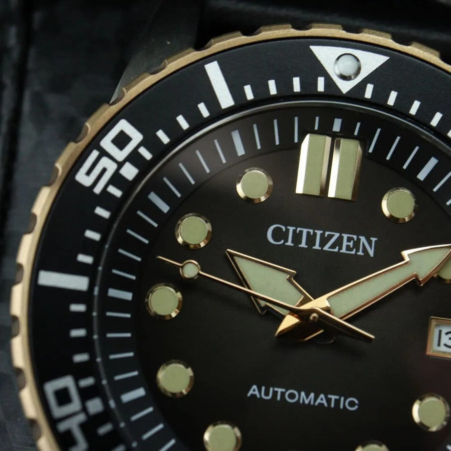 Citizen Mechanical Automatic Black Dial Black Leather Strap Watch for Men - NJ0176-10E