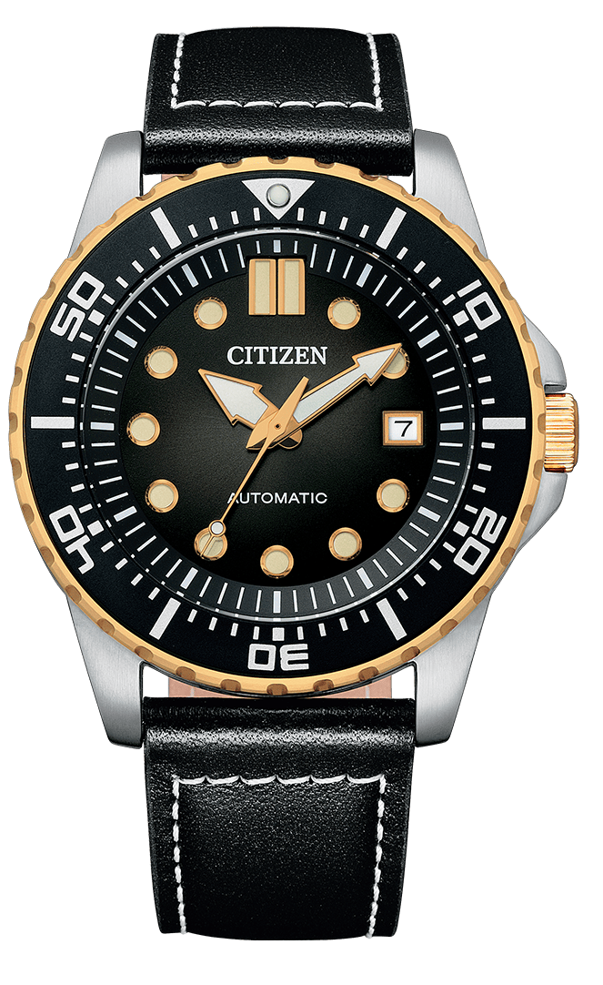 Citizen Mechanical Automatic Black Dial Black Leather Strap Watch for Men - NJ0176-10E