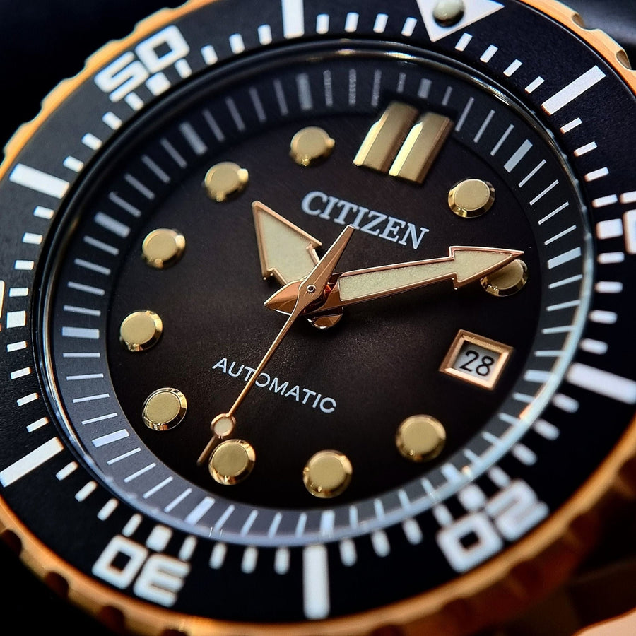 Citizen Mechanical Automatic Black Dial Black Leather Strap Watch for Men - NJ0176-10E