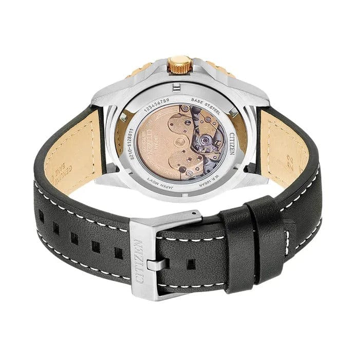 Citizen Mechanical Automatic Black Dial Black Leather Strap Watch for Men - NJ0176-10E