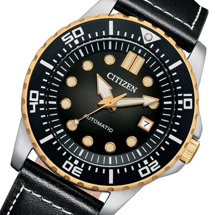 Citizen Mechanical Automatic Black Dial Black Leather Strap Watch for Men - NJ0176-10E