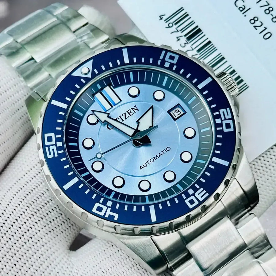 Citizen Mechanical Automatic Blue Dial Silver Steel Strap Watch for Men - NJ0178-81M