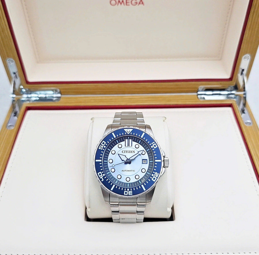 Citizen Mechanical Automatic Blue Dial Silver Steel Strap Watch for Men - NJ0178-81M