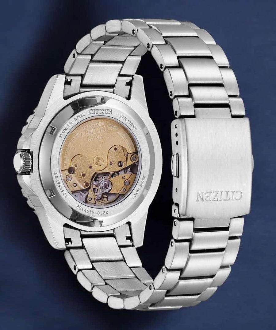 Citizen Mechanical Automatic Blue Dial Silver Steel Strap Watch for Men - NJ0178-81M