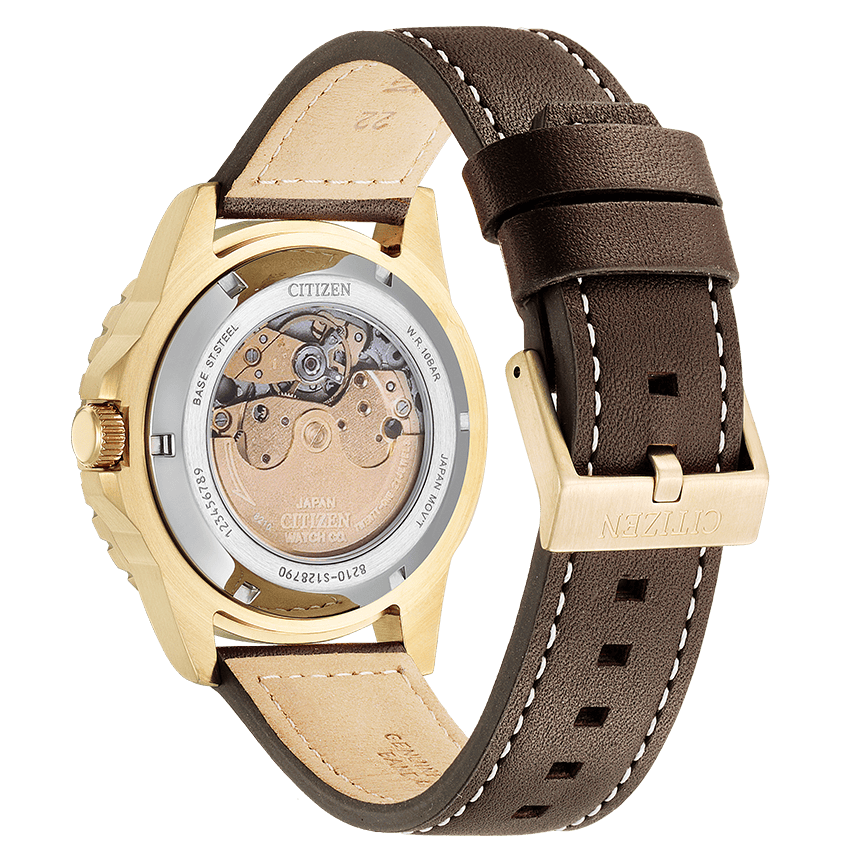 Citizen Mechanical Automatic Green Dial Brown Leather Strap Watch for Men - NJ0173-18X