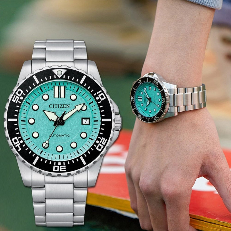 Citizen Mechanical Automatic Turquoise Dial Silver Steel Strap Watch for Men - NJ0170-83X