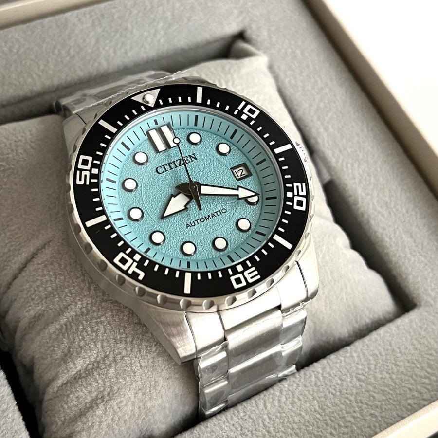 Citizen Mechanical Automatic Turquoise Dial Silver Steel Strap Watch for Men - NJ0170-83X