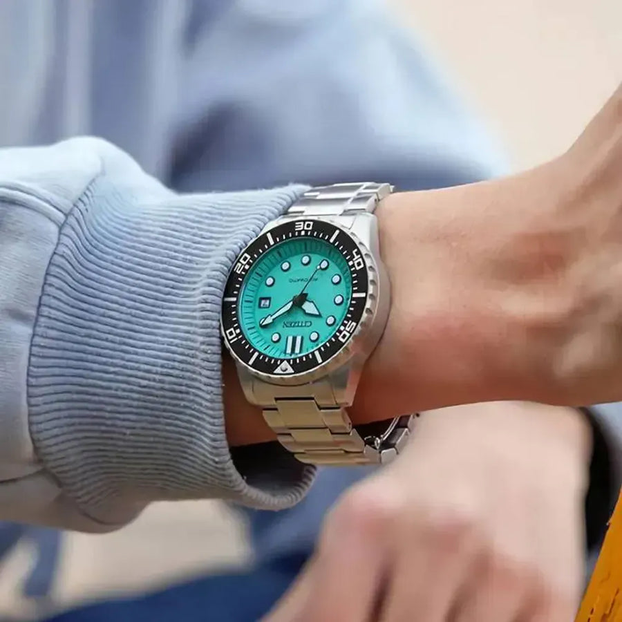 Citizen Mechanical Automatic Turquoise Dial Silver Steel Strap Watch for Men - NJ0170-83X