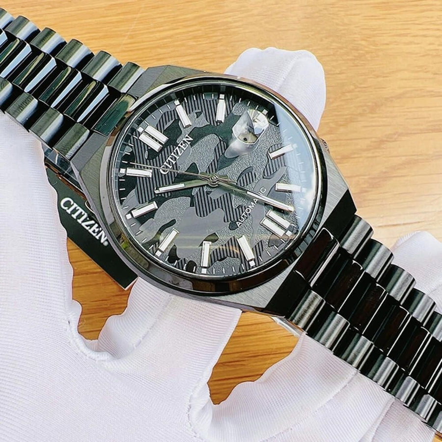 Citizen Tsuyosa Automatic Camouflage Black Dial Black Steel Strap Watch For Men - NJ0155-87E