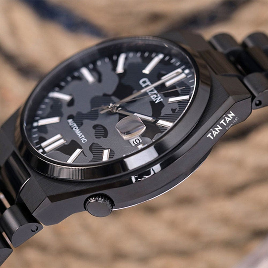 Citizen Tsuyosa Automatic Camouflage Black Dial Black Steel Strap Watch For Men - NJ0155-87E
