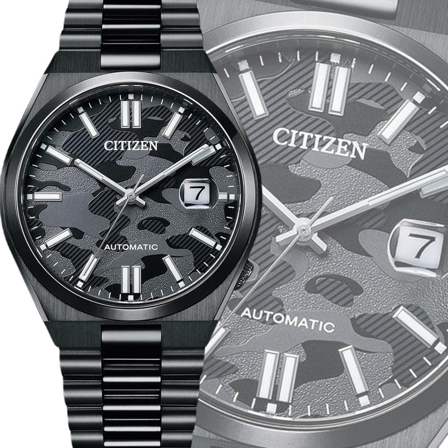 Citizen Tsuyosa Automatic Camouflage Black Dial Black Steel Strap Watch For Men - NJ0155-87E