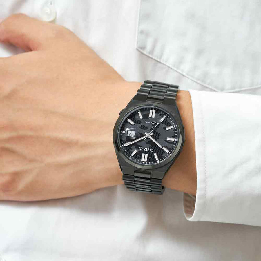 Citizen Tsuyosa Automatic Camouflage Black Dial Black Steel Strap Watch For Men - NJ0155-87E