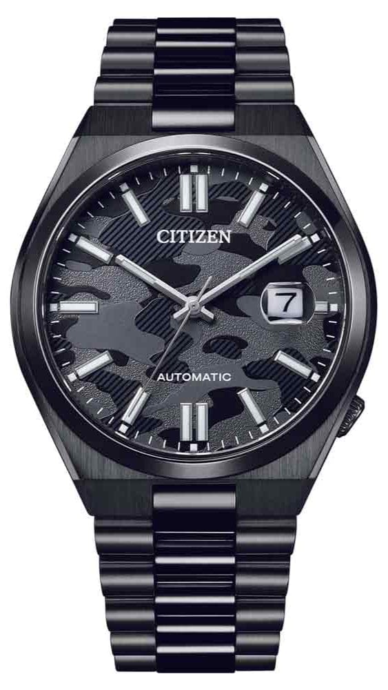 Citizen Tsuyosa Automatic Camouflage Black Dial Black Steel Strap Watch For Men - NJ0155-87E